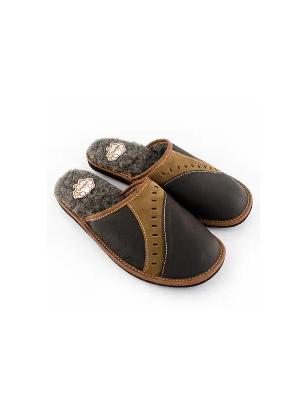Мужские тёплые кожаные домашние тапочки