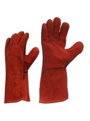 Рабочие перчатки сварочные кожаные (кожевенный спилок), красные, на подкладке, длина 35см. Краги.
