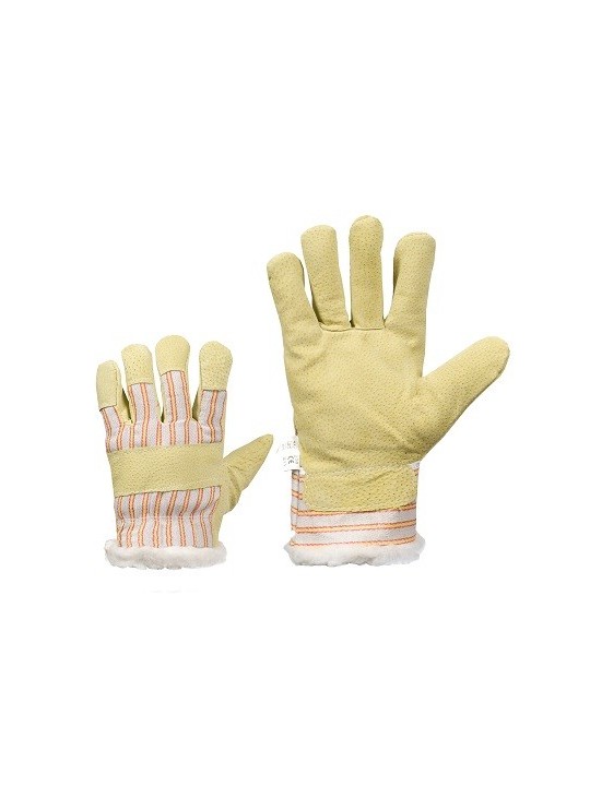 Кожаные pабочие перчатки (свиная кожа / материал) на фланелевой подкладке