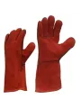 Рабочие перчатки сварочные кожаные (кожевенный спилок), красные, на подкладке, длина 35см. Краги.