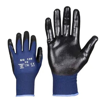 Эластичные рабочие перчатки из полиэстера. Пенонитриловое покрытие на ладонной части